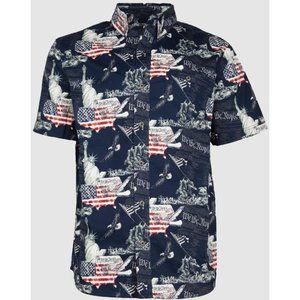 American Legacy Mens M Blue We The People Short-Sleeve Button Down Shirt Pocket